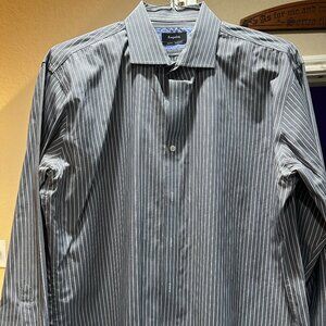 Esquire XL Slim Fit Non-Iron Gray White Striped Dress Shirt Men’s Button Down